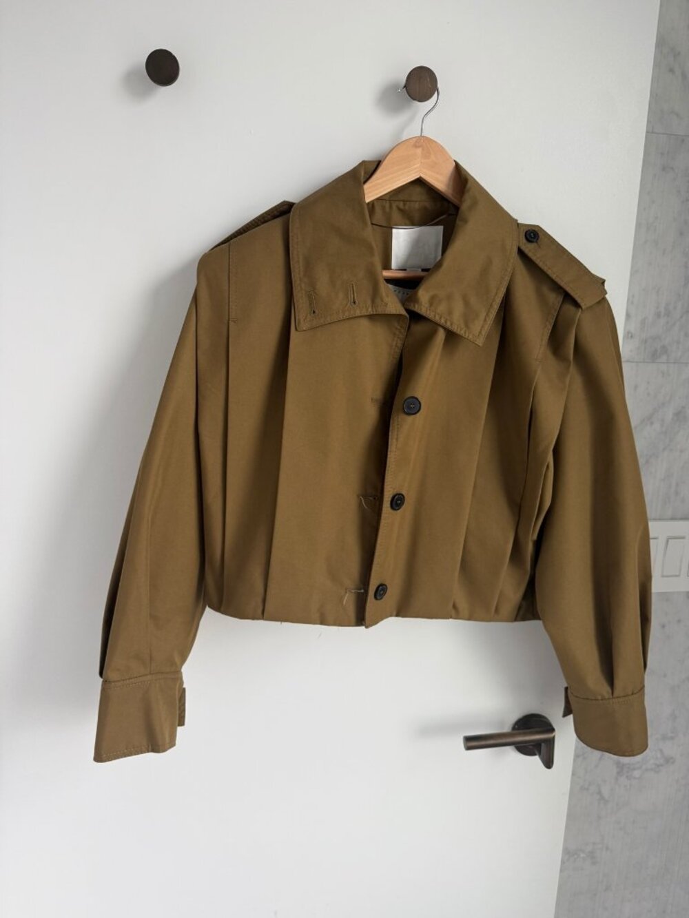 Zara Cropped Pleated Utility Jacket – Olive Khaki, Size M